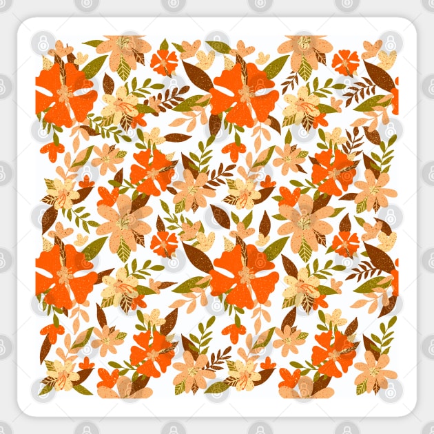 Pastel Color Floral Pattern - Brown Green Orange White Sticker by kerimeart